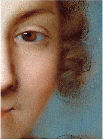 un particolare di un pastello di Rosalba Carriera in cui si può ammirare la raffinata tecnica pittorica utilizzata 