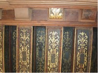 palazzo soranzo cappello, salone passante. particolare delle travi lignee decorate a foglia d'oro