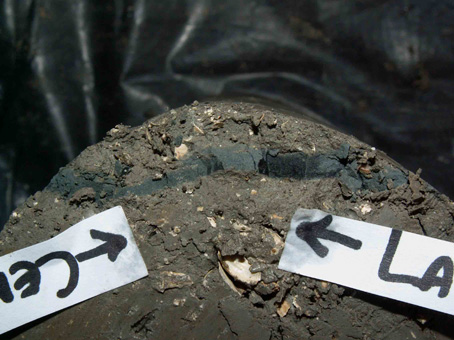 foto particolare stratigrafico del terreno di fondazione dopo il restauro