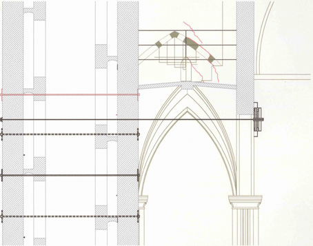 disegno dei tiranti posizionati nella canna del campanile