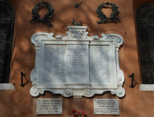 San Francesco della Vigna, lapide commemorativa